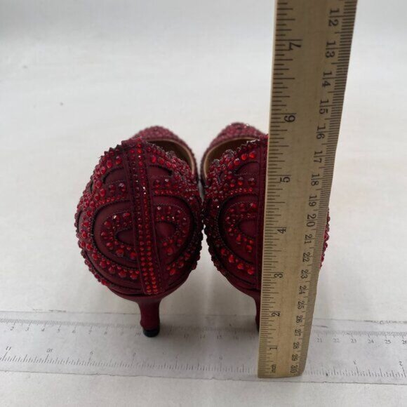 XYD Women's Pumps,  Pointed Toe, D'Orsay Kitten Low Heels, Red Rhinestone Studs - Picture 5 of 8